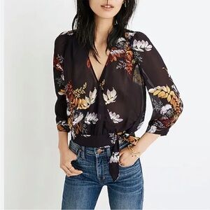 Madewell Wrap Top in Blooming Oasis Purple‎ Floral Size XS